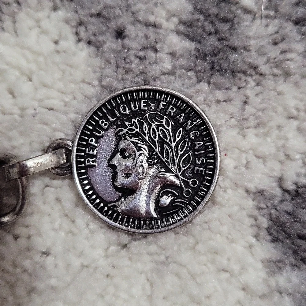 Chico's Messina Silver Metal Coin Medallion Chain Link Belt